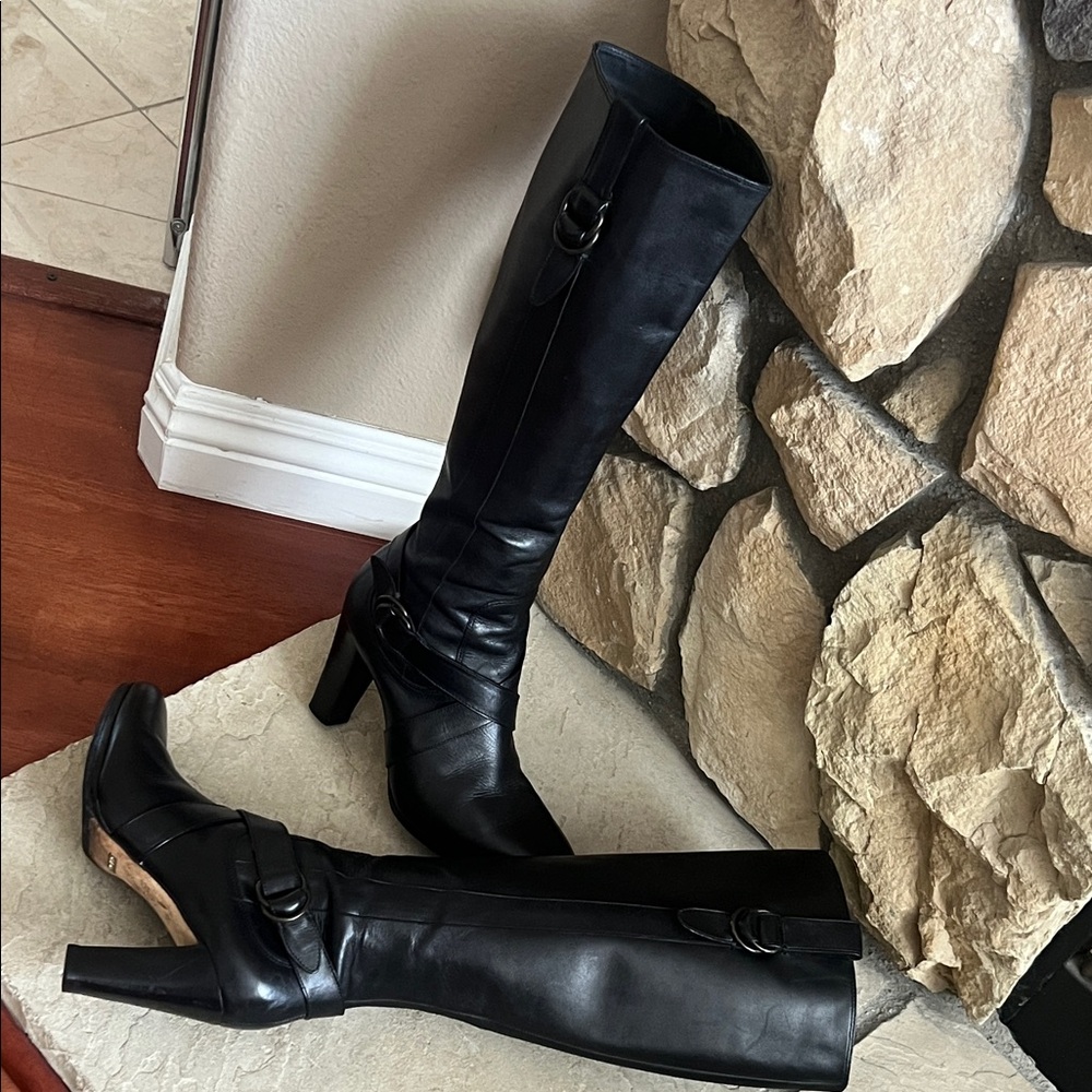 Black Leather Knee-High Boots - Picture 8 of 9